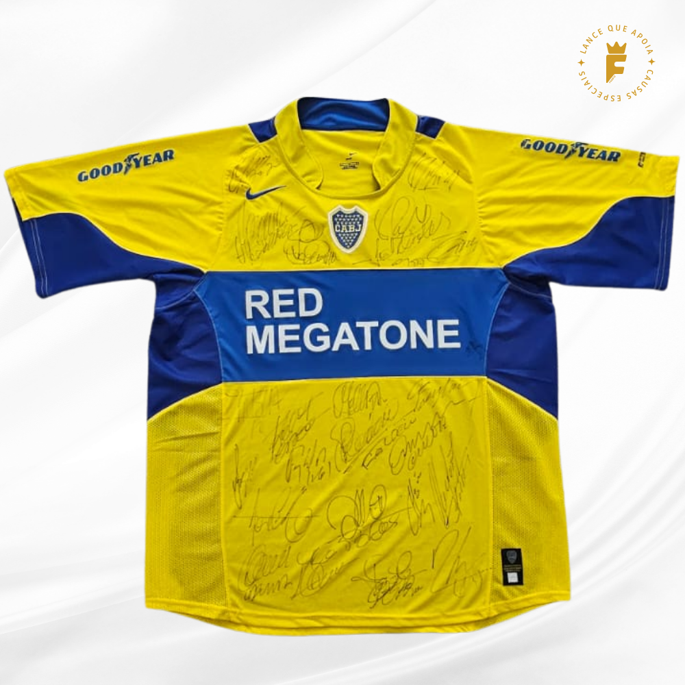 Camisa Boca Juniors 2005-06, autografada elenco campeão dos  títulos Recopa, Sul-America, Apertura, Clausura.