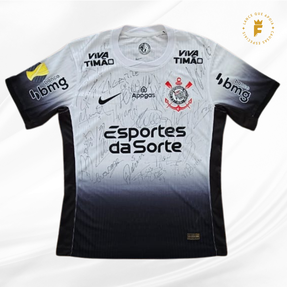 Camisa Corinthians 2025,  autografada elenco campeão Paulista e Tetracampeão da Copa do Brasil 2025