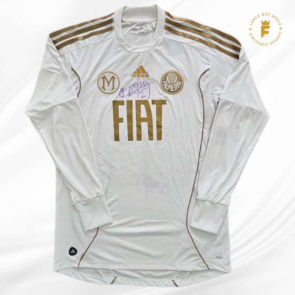 Camisa Palmeiras 2011 edição especial homenagem aos 15 anos da carreira do goleiro, autografada Marcos.