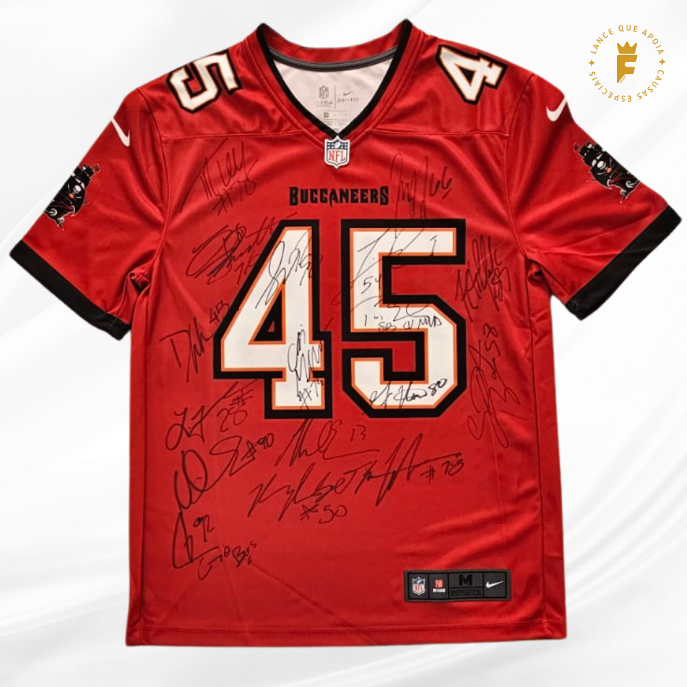 Camisa NFL Nike  Buccaneers 2021 autografada 17 jogadores do elenco campeão do Super Bowl