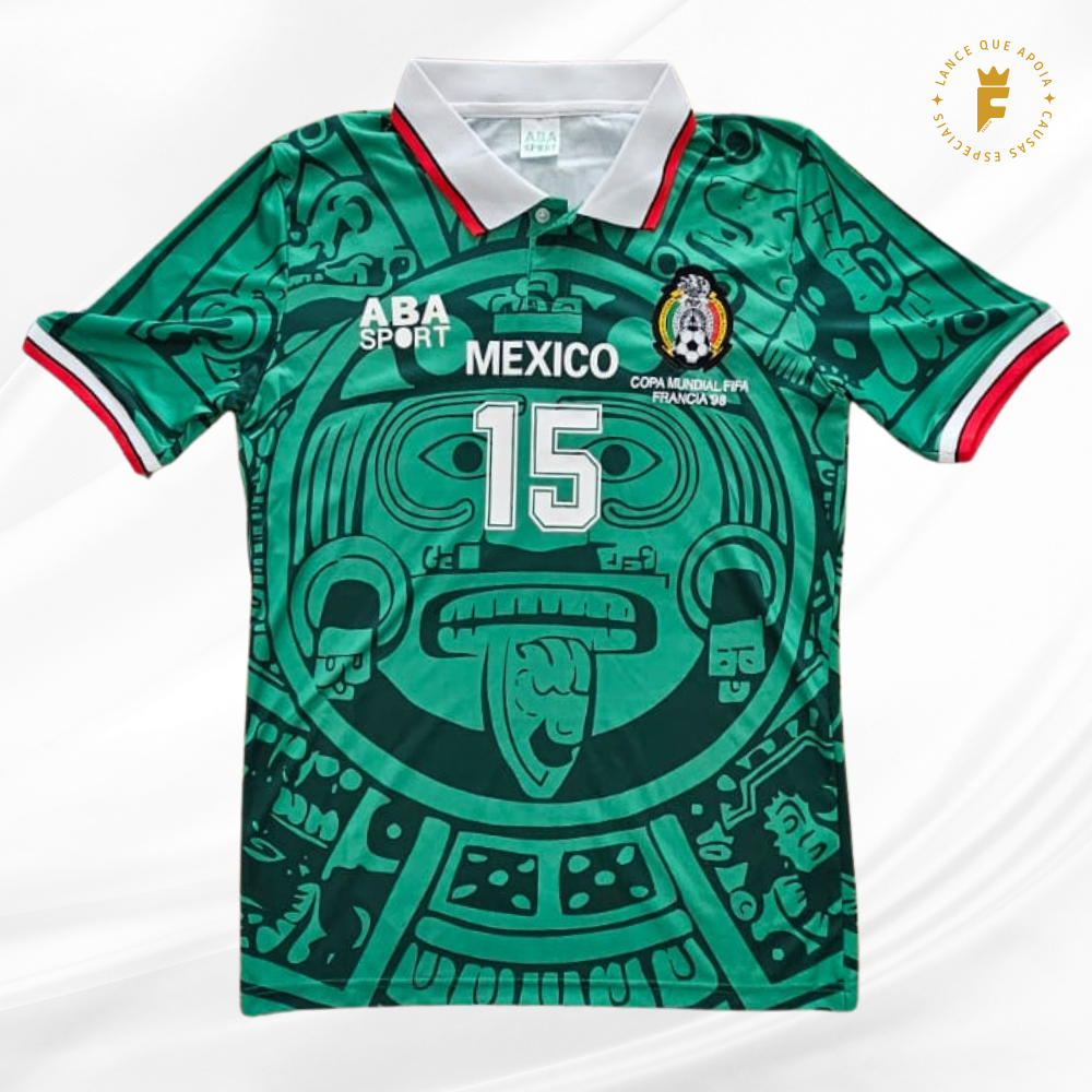 Camisa México Copa do Mundo 1998 vers torcedor, N15,  autografada Hernandez 