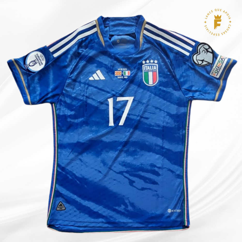 Camisa Itália 2023-24, vers jogo, Eliminatórias Euro, autografada Ciro Immobile 