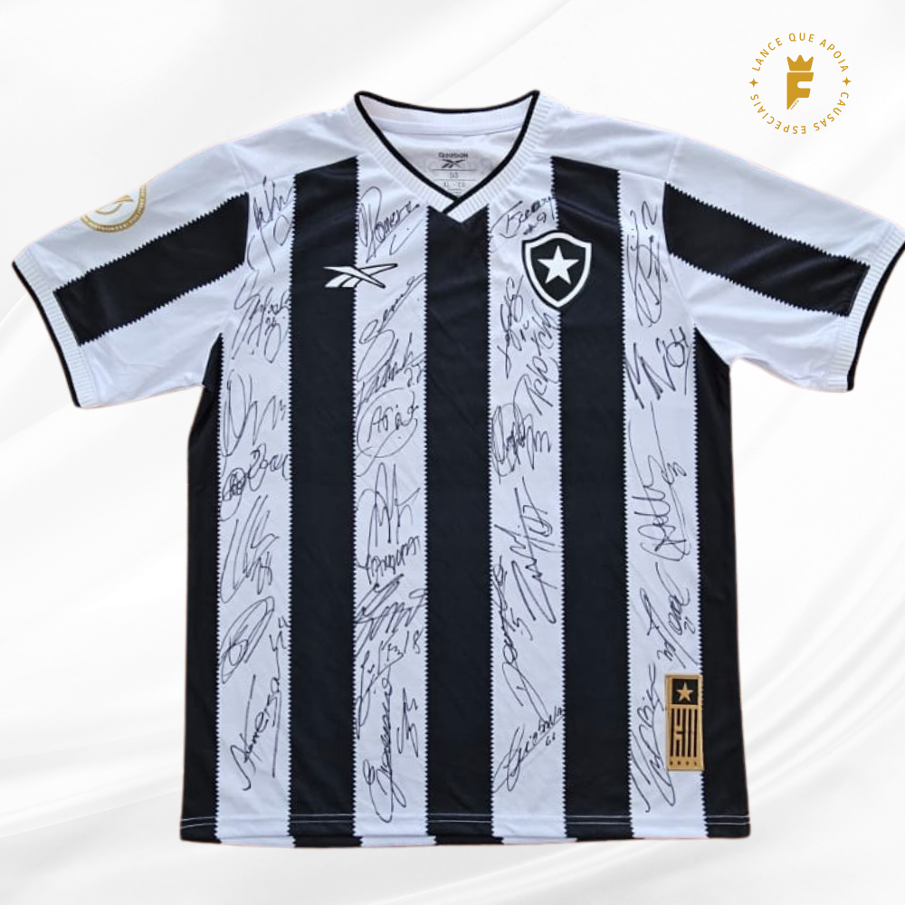 Camisa Botafogo 2024, vers torcedor, autografada todo elenco campeão da Libertadores e Brasileirão