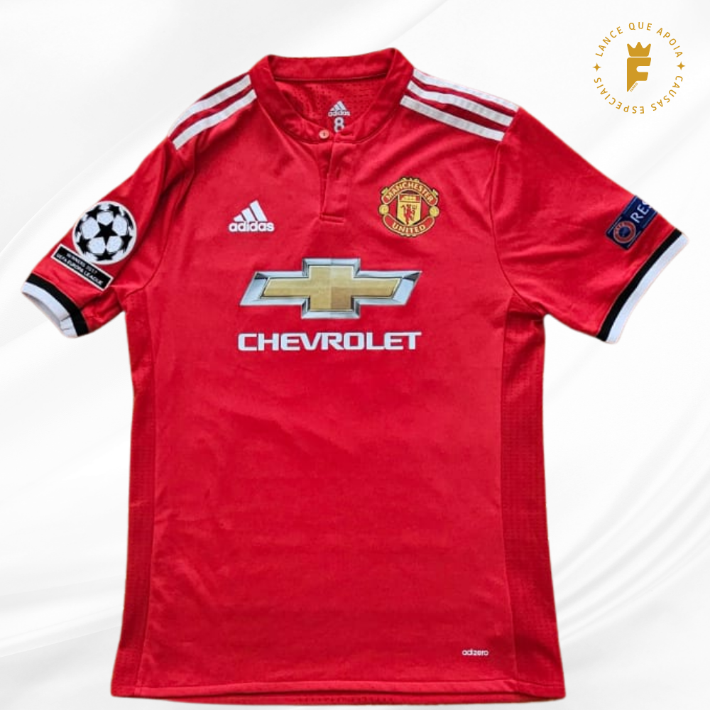 Camisa Manchester United 2017-18 Champions League, vers jogo, autografada Lukaku 