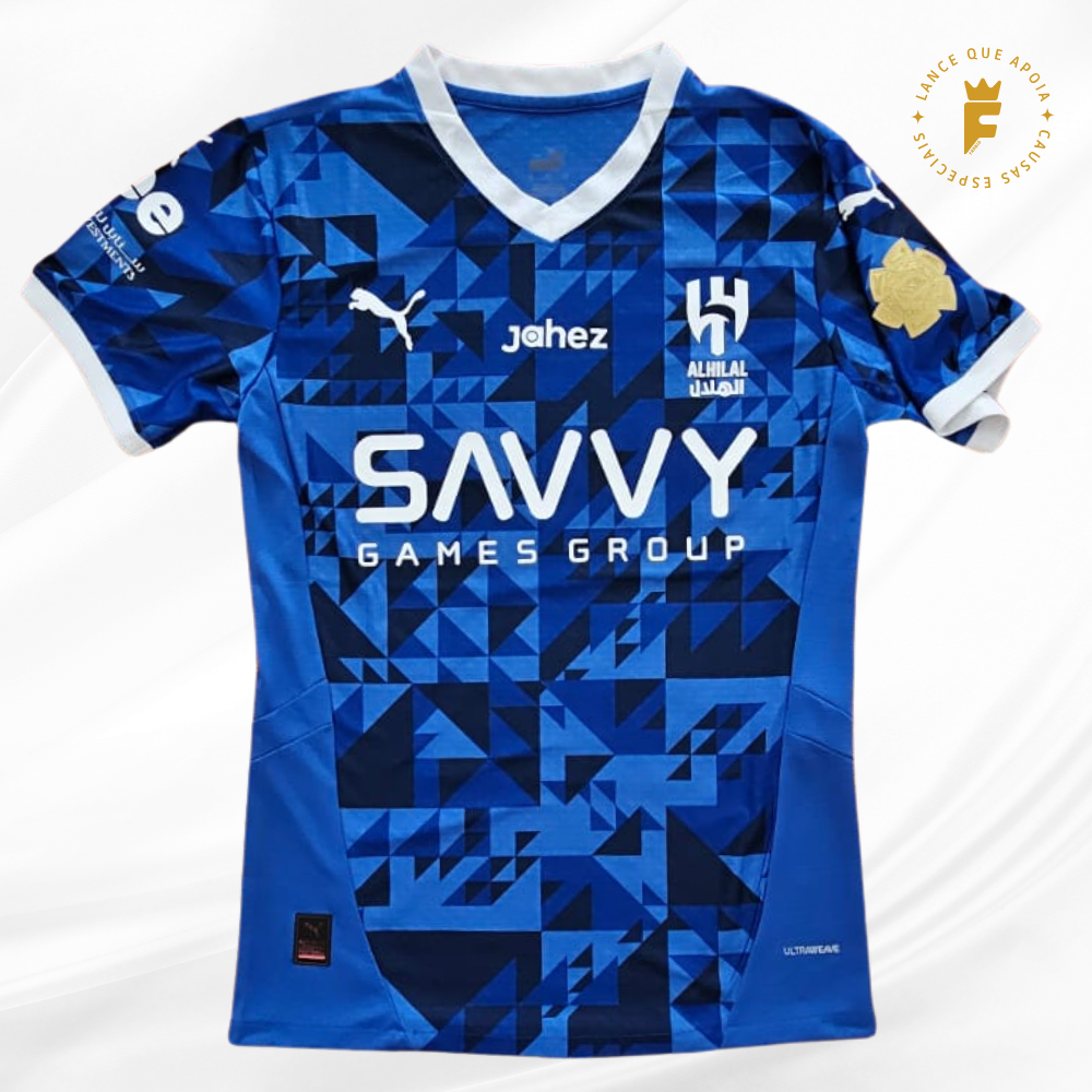 Camisa oficial Al Hilal 2024-25, vers jogador, autografada Neymar Jr