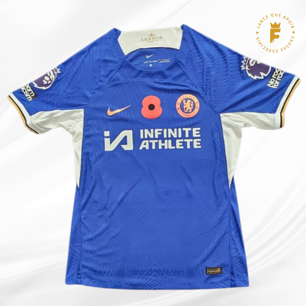 Camisa Chelsea 2023- 2024 Poppy Day, vers jogador autografada Sterling