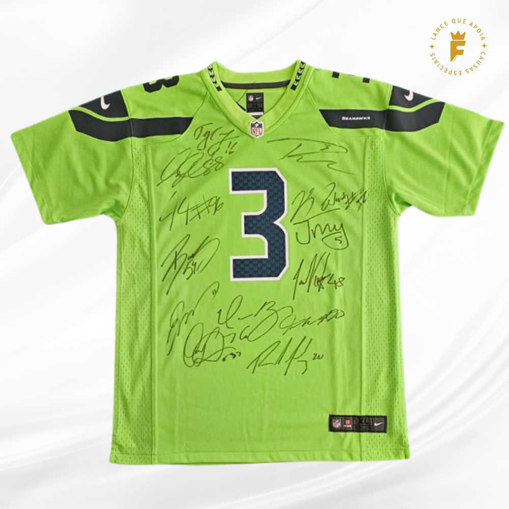 Camisa oficial NFL Seattle Seahawks 2021 Autografada 13 Jogadores do elenco