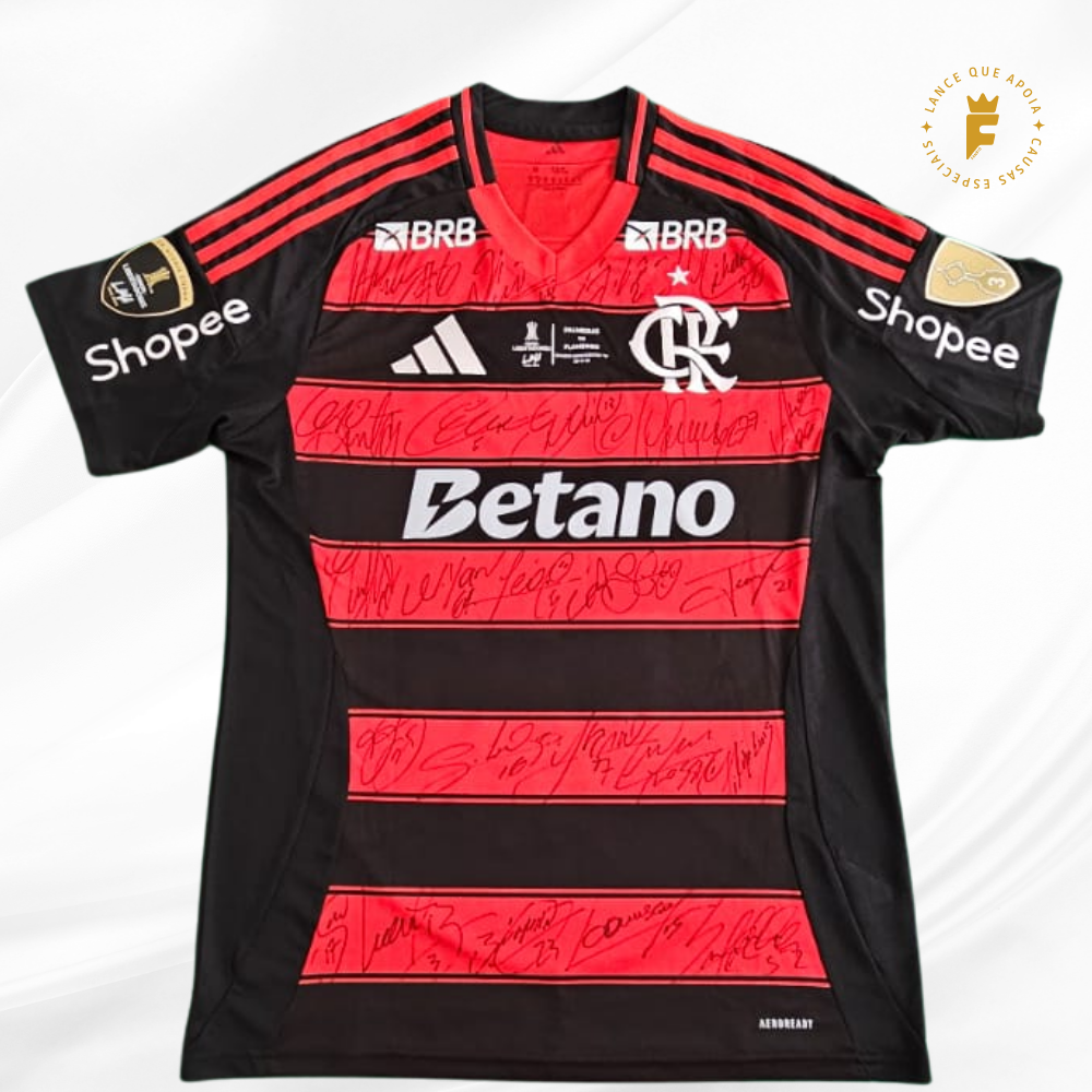 Camisa Flamengo, vers torcedor, Libertadores 2025, N10– Final Palmeiras 0 x 1 Flamengo – Autografada pelo Elenco – Tetracampeão da América