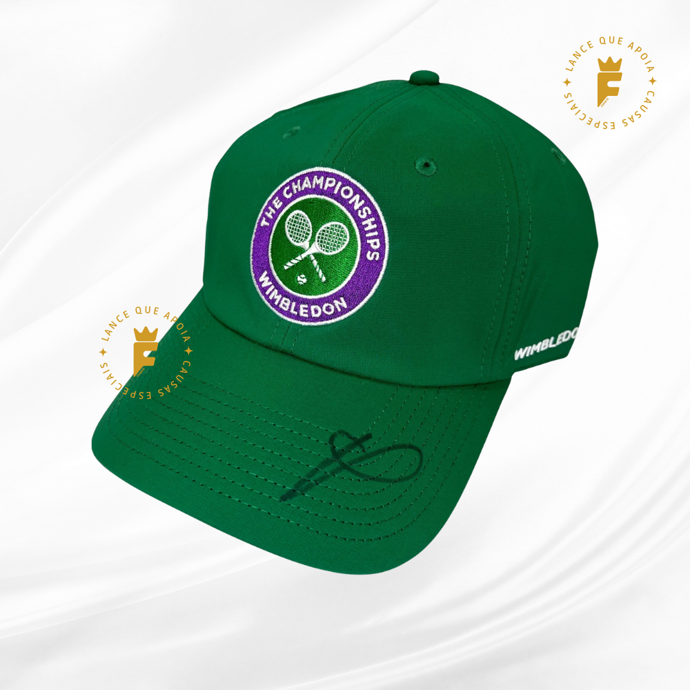 Boné original torneio de tênis Wimbledon, autografado Jannik Sinner