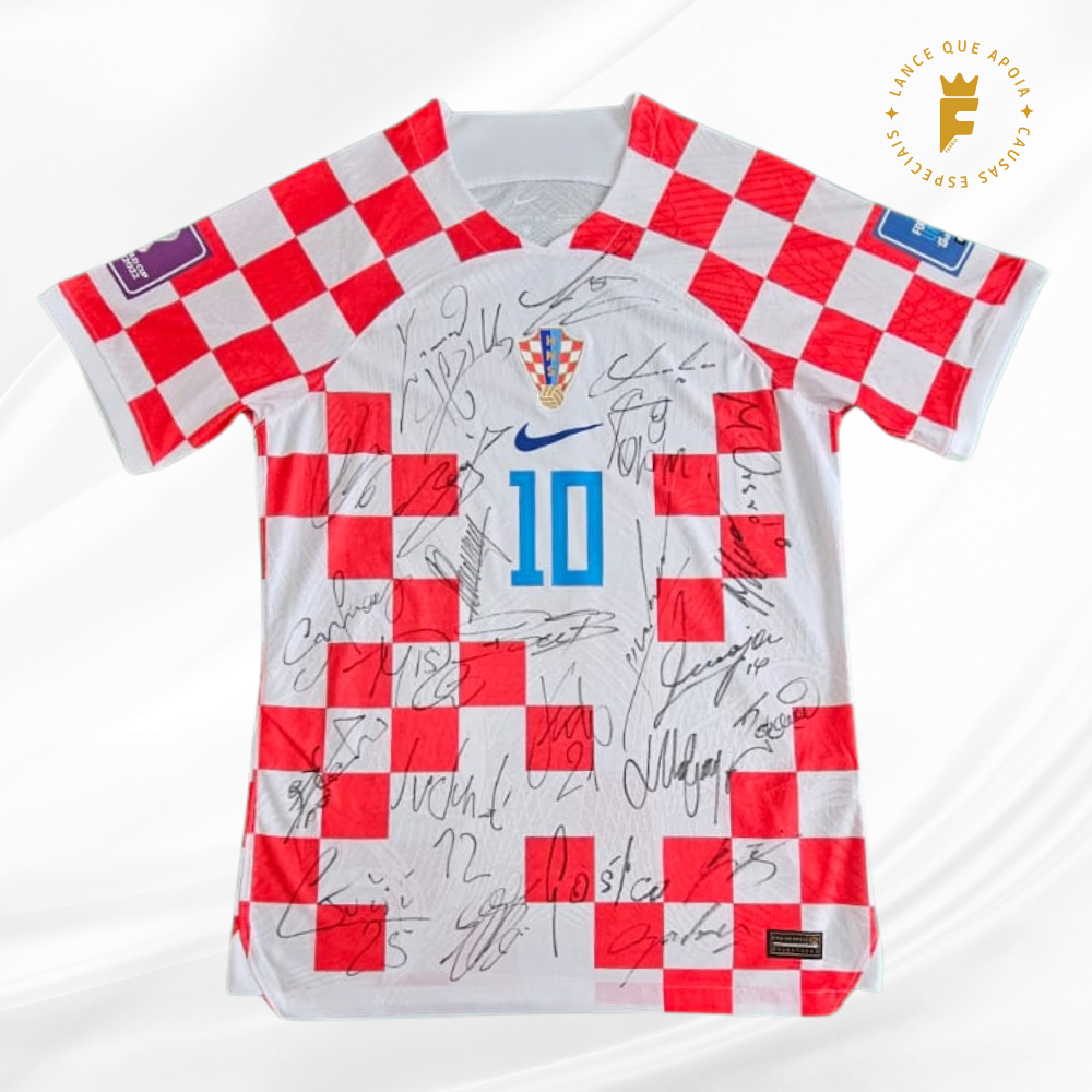 Camisa Croácia, Copa do Mundo 2022, vers jogador, N10, autografada elenco