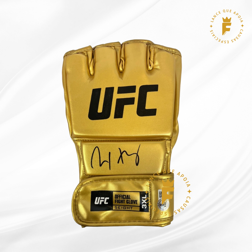 Luva UFC, ouro, autografada Holloway, cert internacional