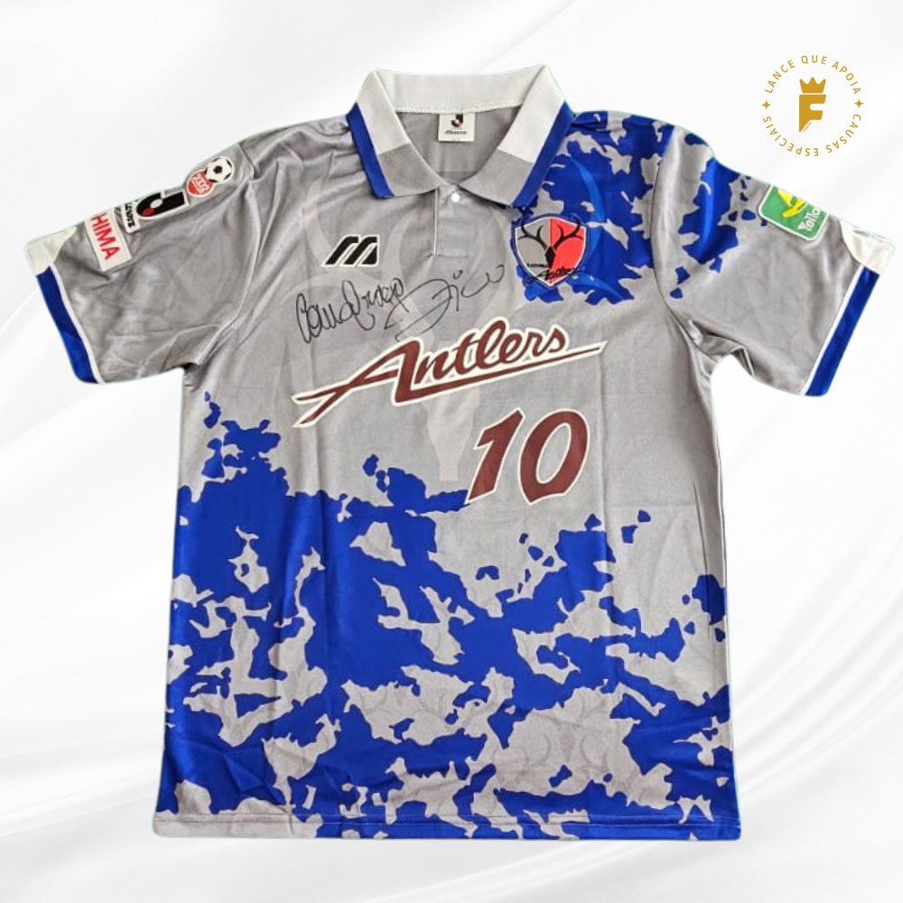 Camisa Kashima Antlers Vintage Re-edição 1993 -1996, N10, autografada por Zico