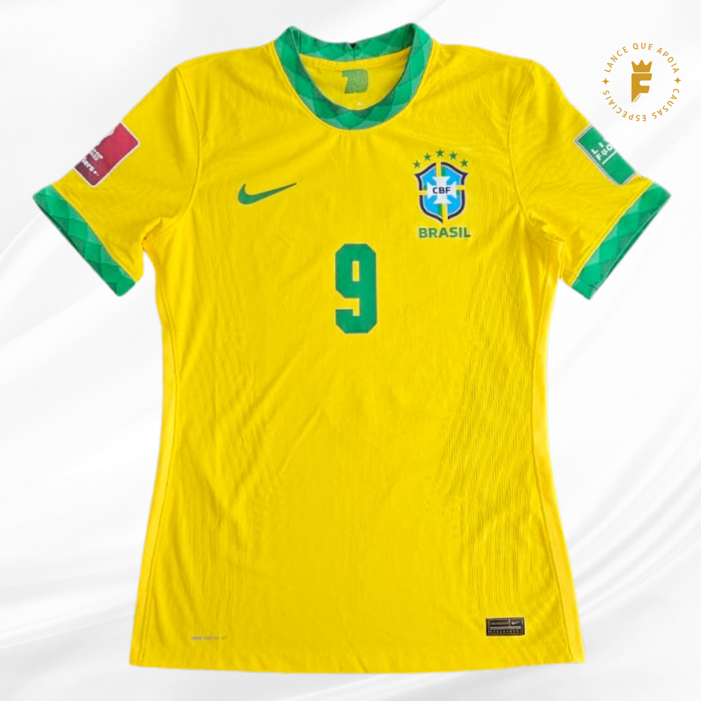 Camisa Brasil 2020-21, ver jogo/usada, fase eliminatórias Qatar2022, N9 autografada Gabriel Jesus