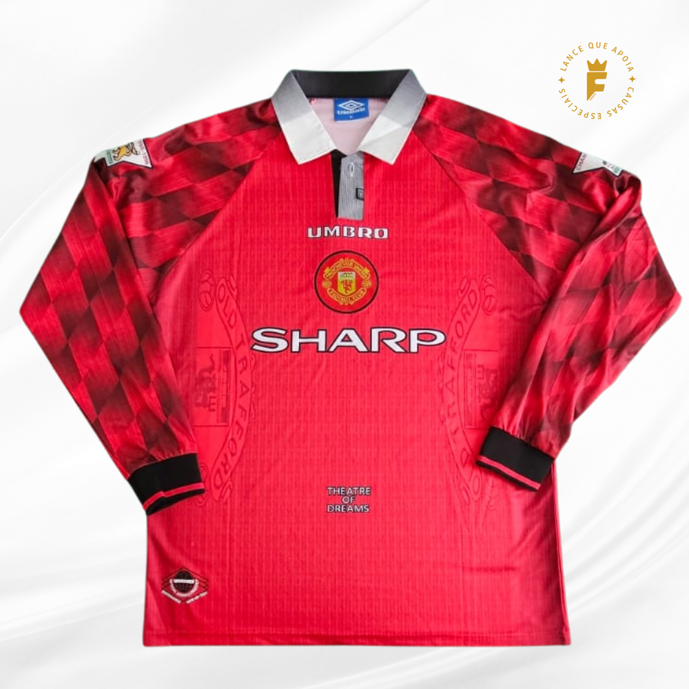 Camisa Manchester Utd. reedição licenciada oficial 1996-1997 autografada Cantona.
