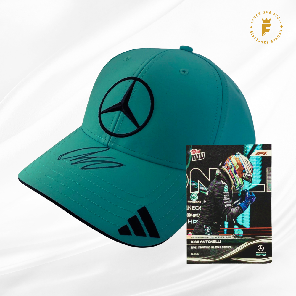 Boné e card Topps F1 Mercedes-Benz autografado Kimi Antonelli