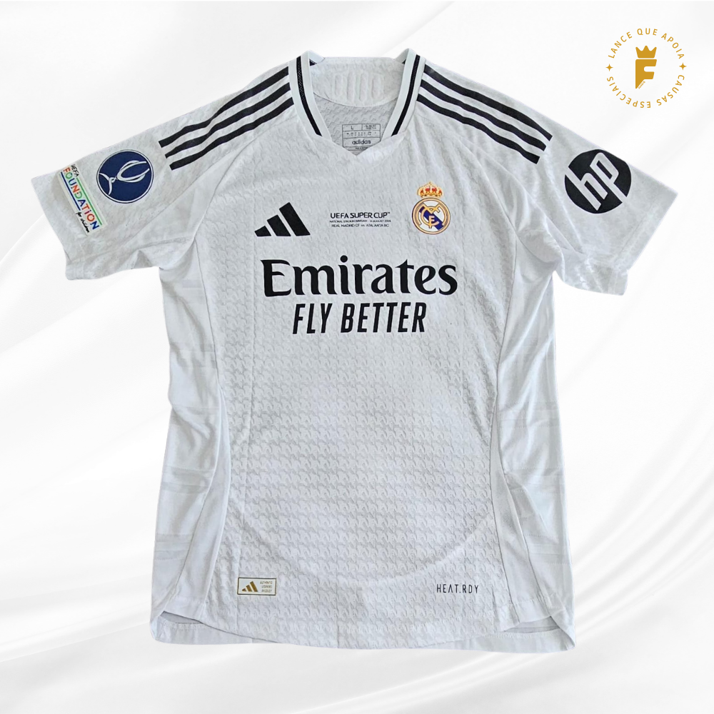 Camisa Real Madrid 2024 UEFA SUPER CUP, vers jogador, autografada Mbappé