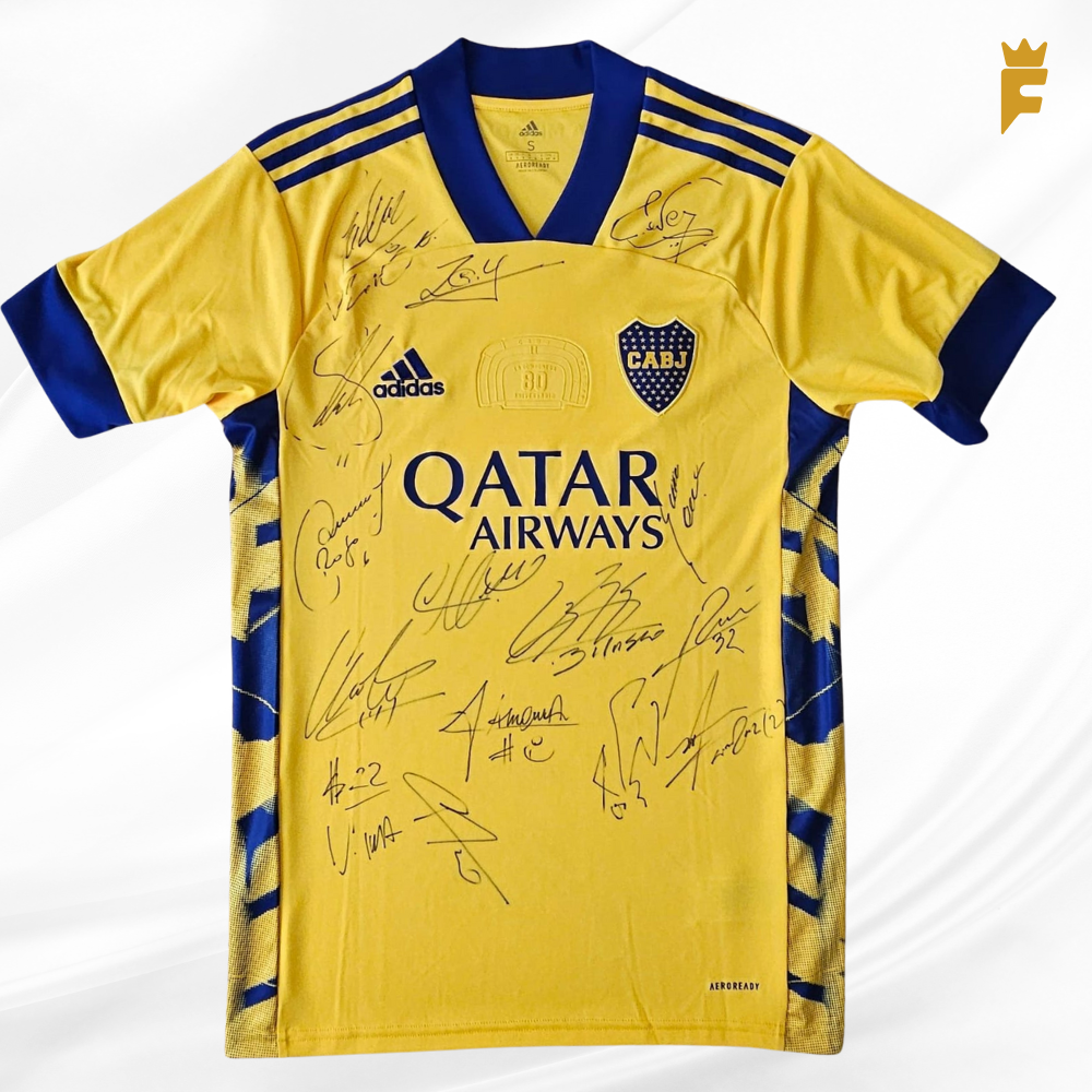 Camisa oficial Boca Juniors 2020/21 comemorativa 80 anos da Bombonera, autografada elenco