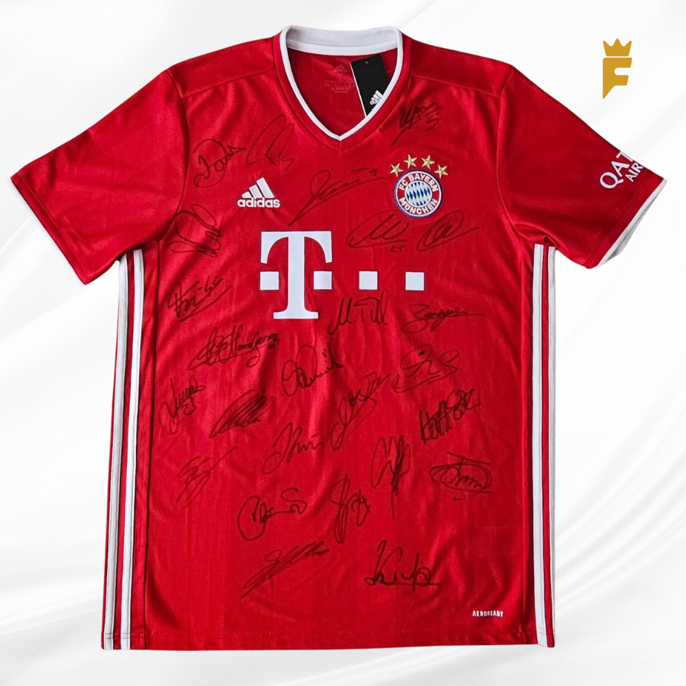 Camisa oficial do Bayern Munique 2020/21 autografada todo elenco