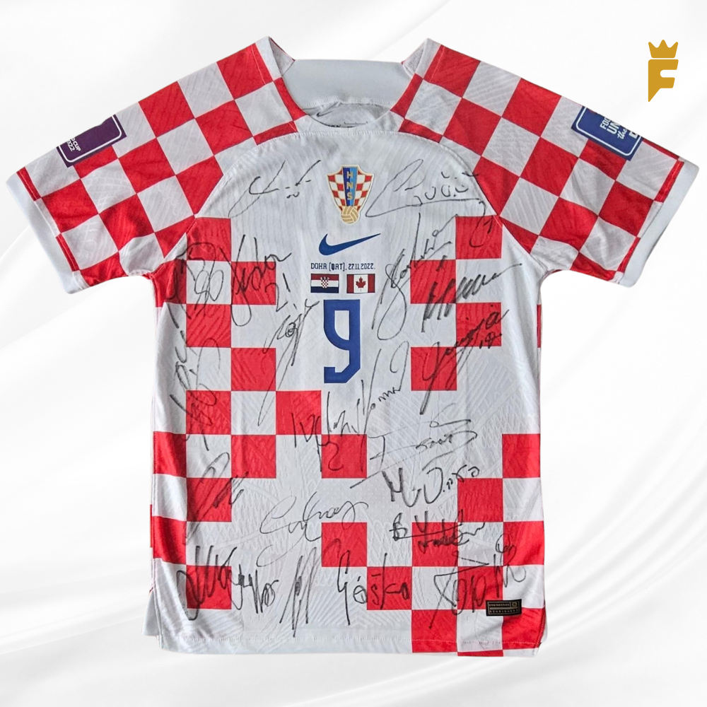 Camisa oficial Croacia Copa do Mundo 2022, vers jogador, autografada todo elenco