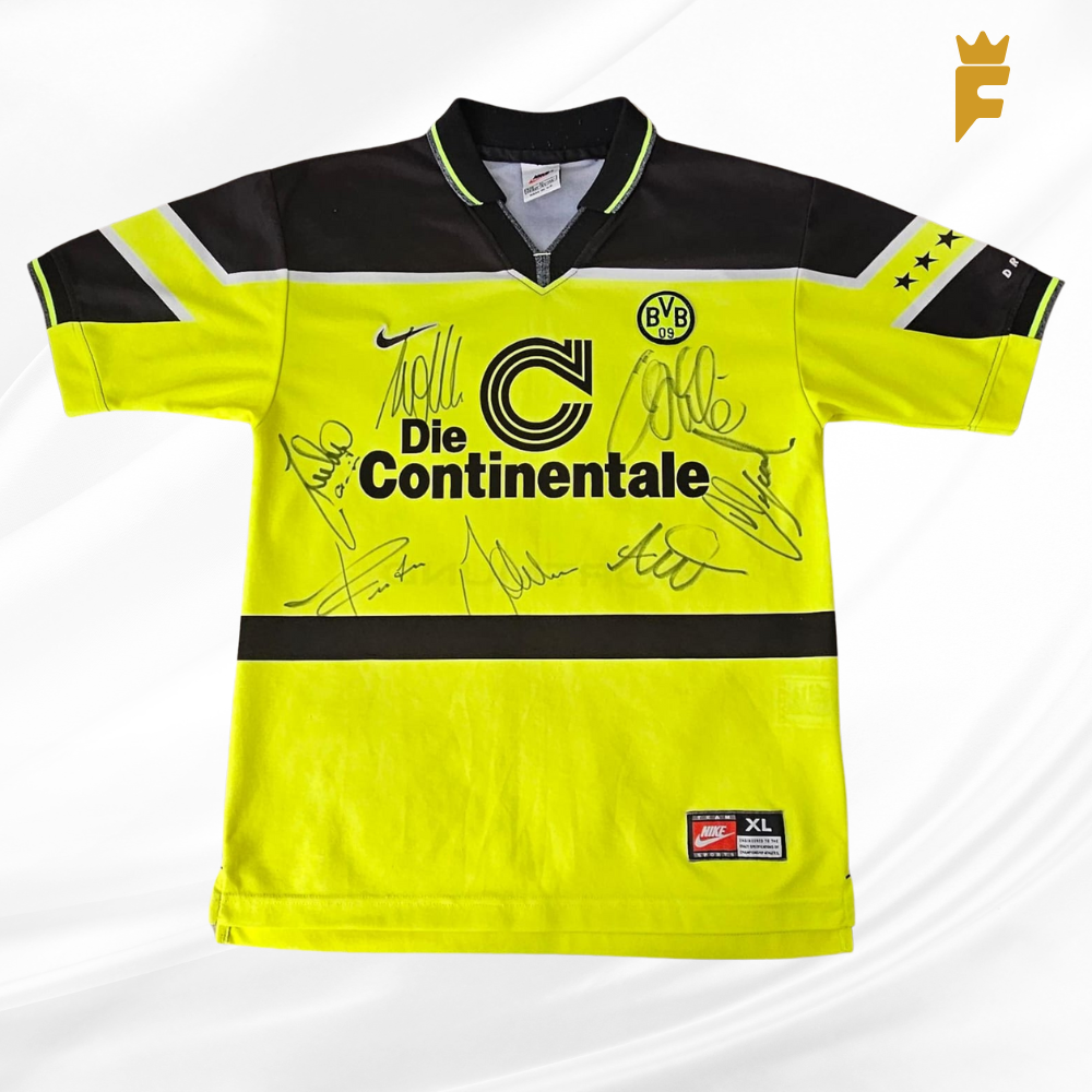 Camisa Borussia Dortmund, 96/1997 original da época, autografada 7 campeões