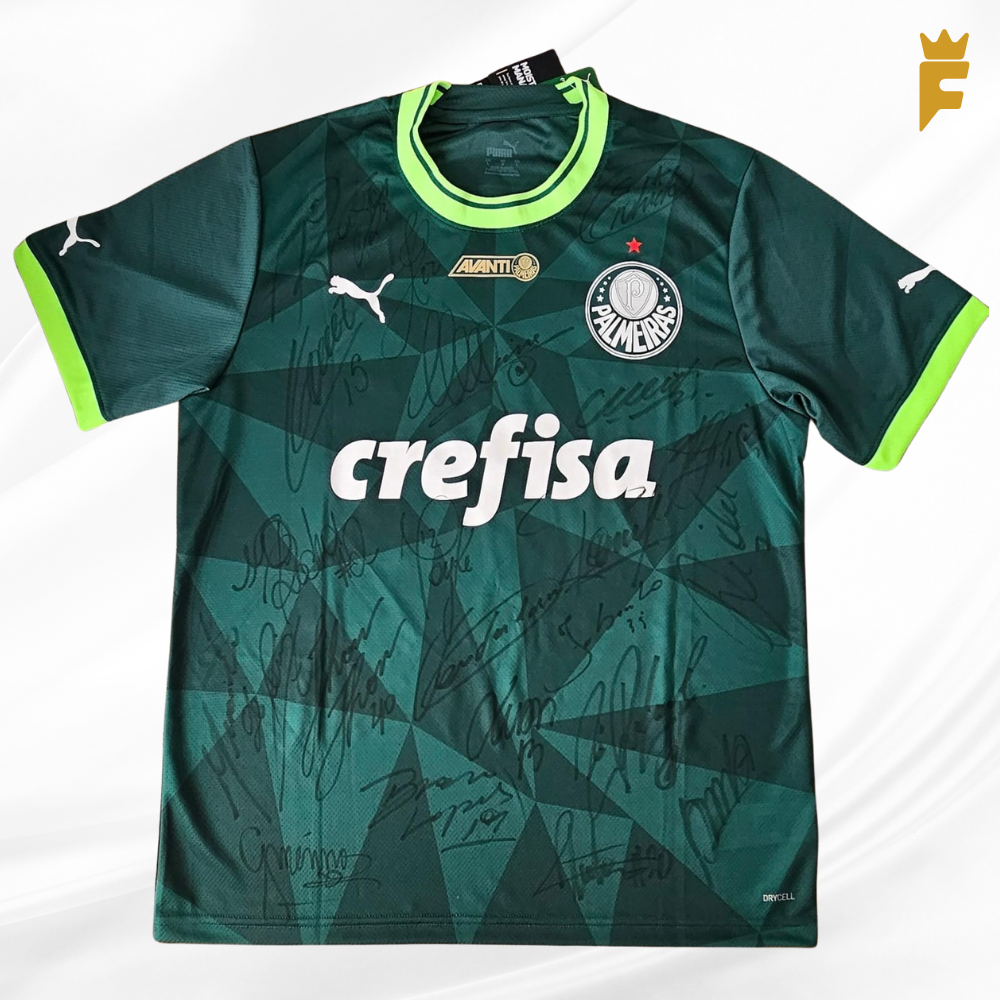 Camisa Palmeiras brasileirão 2023 comemorativa 12º titulo, autografada todo elenco bicampeão 