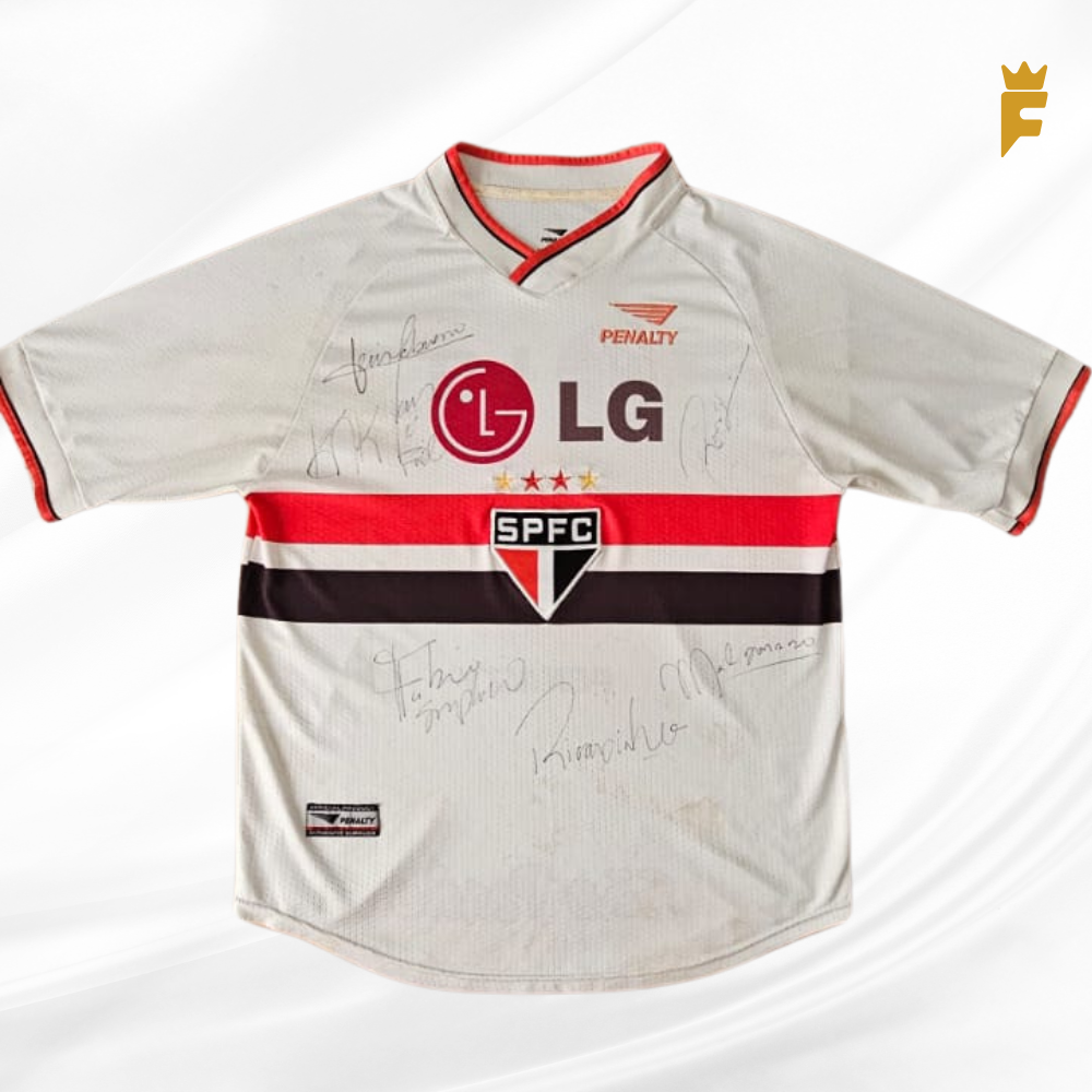 Camisa do São Paulo Oficial da época I 2002 N2, autografada 6 jogadores, de jogo