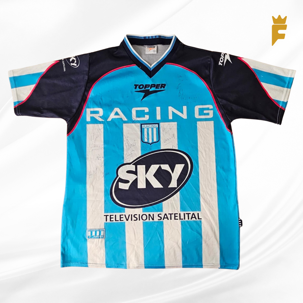 Camisa oficial do Racing 2001 autografada elenco campeão Argentino