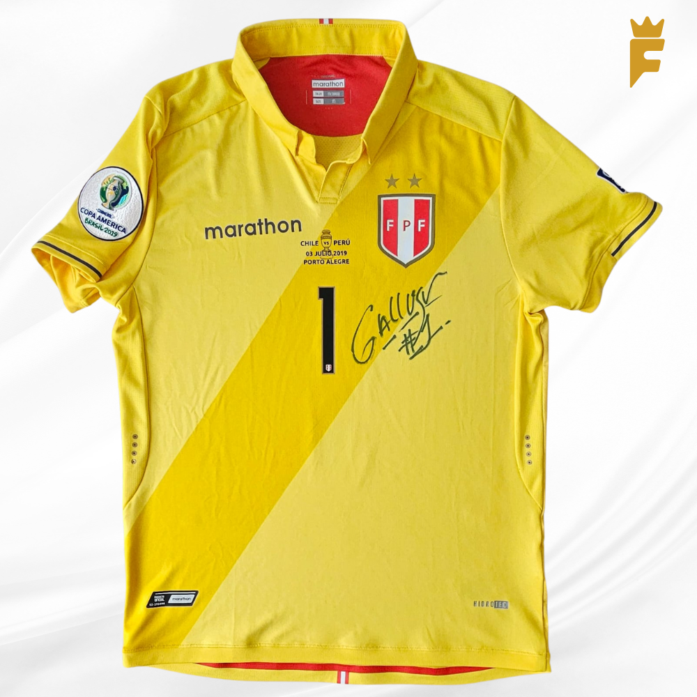 Camisa Peru Copa América 2019, usada jogo, goleiro Pedro Gallese, autografada