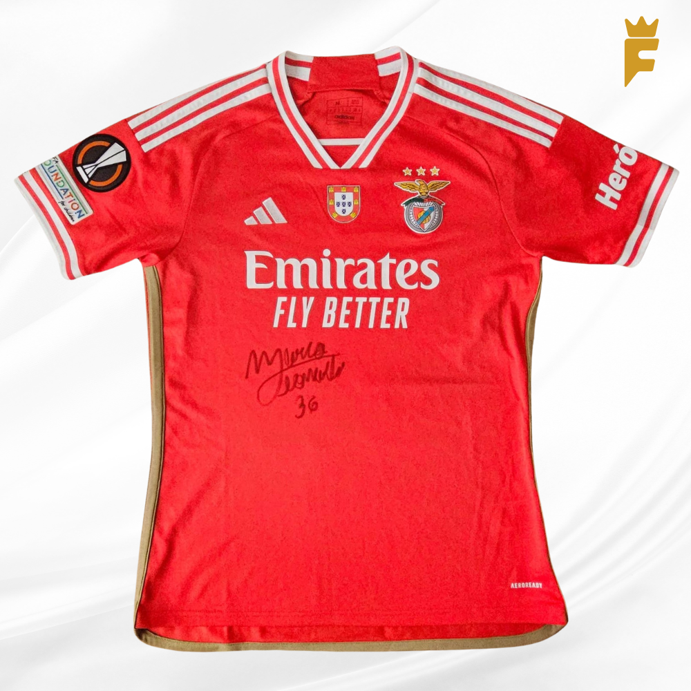 Camisa Benfica 2023/24 Europa League Marcos Leonardo, autografada, de jogo
