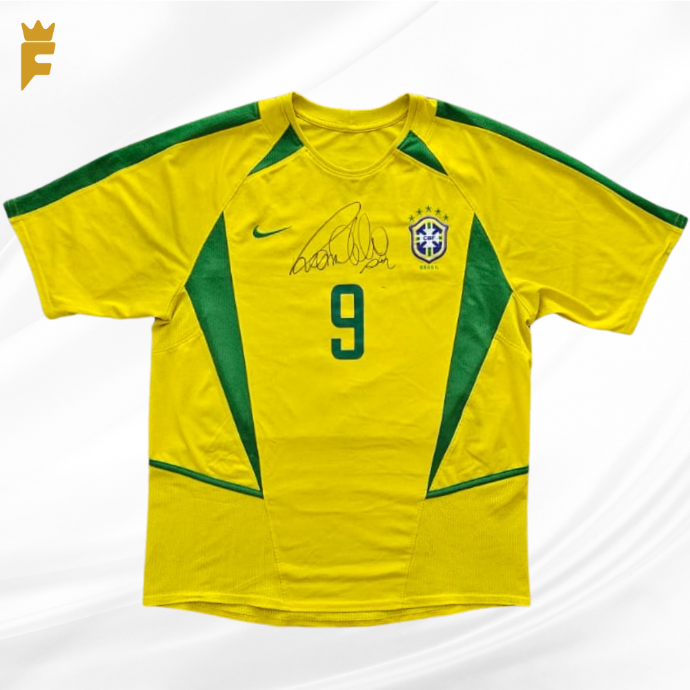Camisa Brasil 2002, vers torcedor, autografada Ronaldo Fenômeno