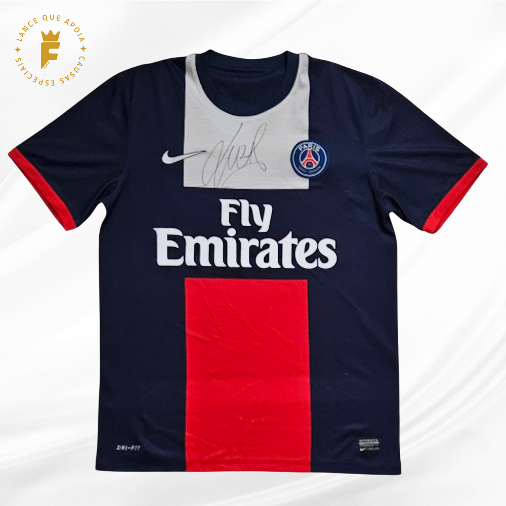 Camisa PSG Paris St Germain 2013/14, autografada Lucas Moura