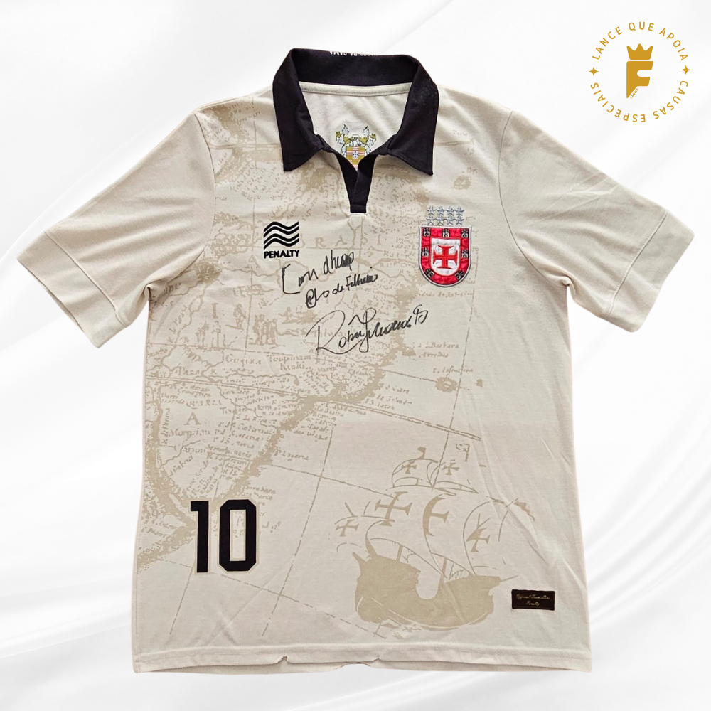 Camisa III Vasco 2013 Raízes, autografada Roberto Dinamite